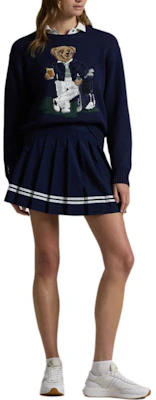 (W) Ralph Lauren Bear Intarsia Knit Sweater FW24 Navy Biru Pullover. WMXGSWENC020056-410 Lookbook (W) Ralph Lauren Bear Intarsia Knit Sweater FW24 Navy Biru Pullover. WMXGSWENC020056-410