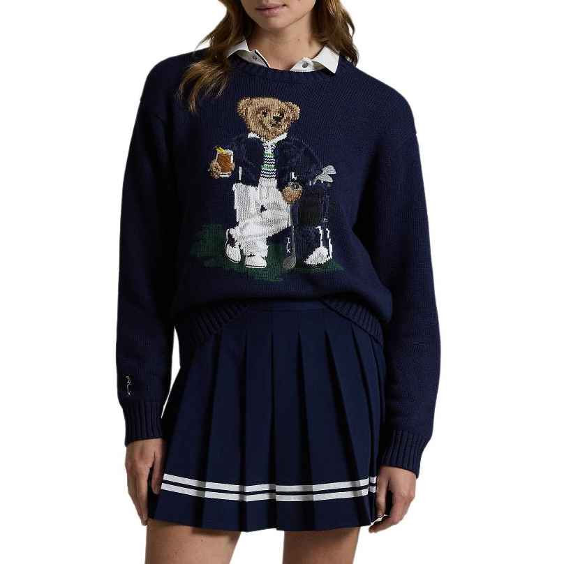 Shop (W) Ralph Lauren Bear Intarsia Knit Sweater FW24 Navy Biru Pullover. WMXGSWENC020056-410