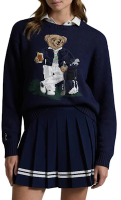 (W) Ralph Lauren Bear Intarsia Knit Sweater FW24 Navy Biru Pullover. WMXGSWENC020056-410 Shop (W) Ralph Lauren Bear Intarsia Knit Sweater FW24 Navy Biru Pullover. WMXGSWENC020056-410