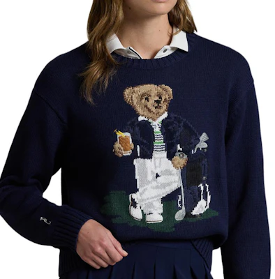 (W) Ralph Lauren Bear Intarsia Knit Sweater FW24 Navy Biru Pullover. WMXGSWENC020056-410 Details for (W) Ralph Lauren Bear Intarsia Knit Sweater FW24 Navy Biru Pullover. WMXGSWENC020056-410