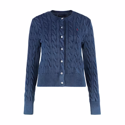 (Women) Ralph Lauren Indigo Knitted Cardigan with Logo Crew Neck SS25. 211955325-005