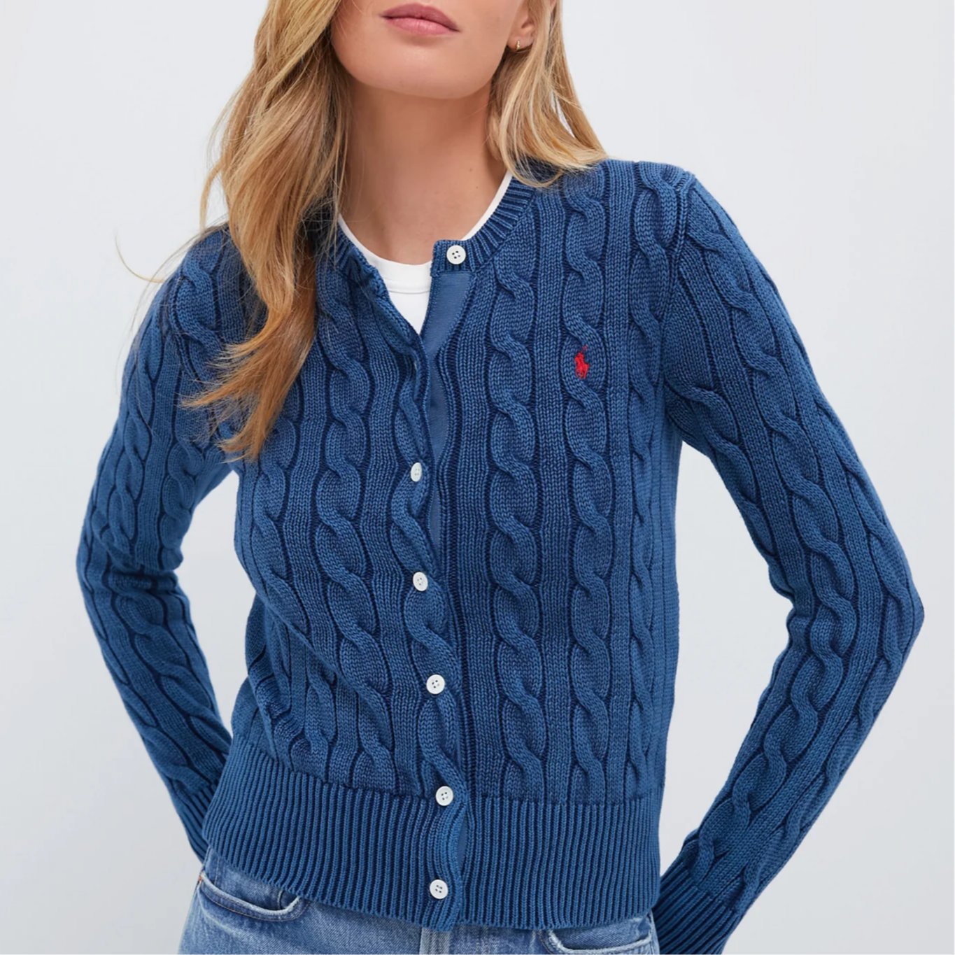 Shop (W) 拉夫劳伦 Indigo 标志针织圆领开衫 SS25. 211955325-005