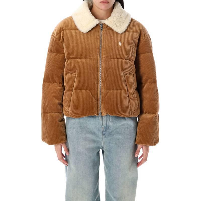 Shop (W) Ralph Lauren駱駝色拉鍊長袖翻領外套附品牌刺繡 211947668-001