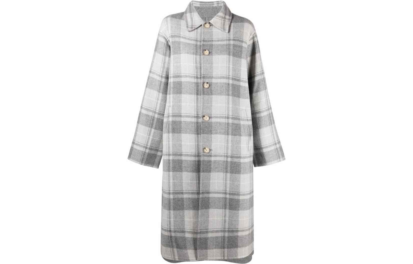 (Women) Ralph Lauren FW22 Plaid Single-breasted Long Loose Jacket Women Grey 211874949-001