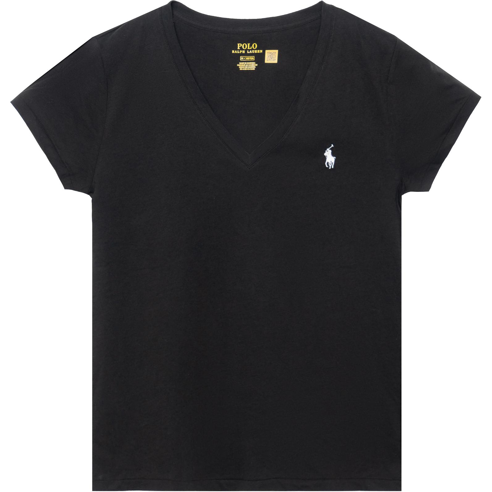 (Women) Ralph Lauren Plain Logo Embroidered V-Neck T-Shirt SS23 Black Classic Fit WMPOKNINCU20698-001