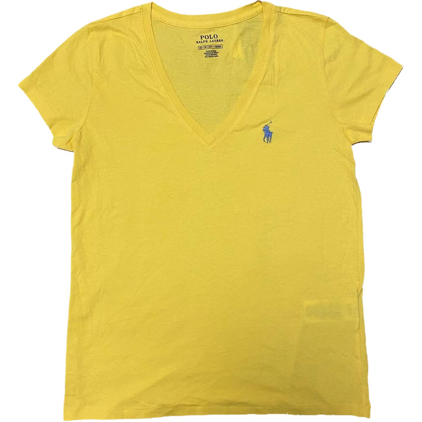 (Women) Ralph Lauren V-Neck T-Shirt Yellow with Embroidered Pony Logo 211682523-056