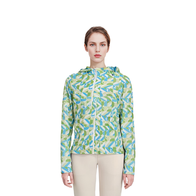 Details for (W) RAPIDO フルプリント フード付きジップ ジャケット グリーン カジュアルスタイル CP4439O48