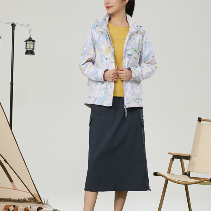 Shop (W) RAPIDO Oシリーズ 花柄 取り外し可能フード コットンジャケット レディース ライトパープル CP4Z38O35