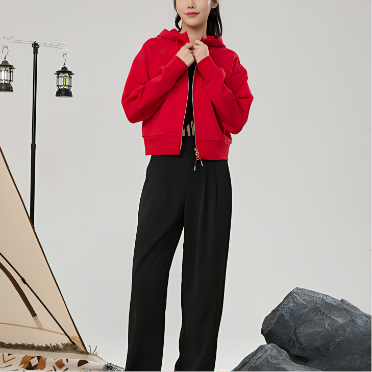 Shop (W) RAPIDO Jaket Hoodie Pendek Oversized Merah CP4Z39J60