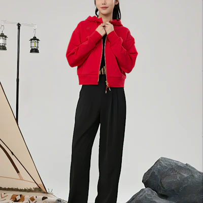 (W) RAPIDO Jaket Hoodie Pendek Oversized Merah CP4Z39J60 Shop (W) RAPIDO Jaket Hoodie Pendek Oversized Merah CP4Z39J60