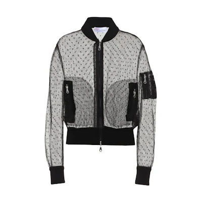 (Women) RED VALENTINO Black Sheer Full Zip Ribbed Cuff Jacket RR3CIA251GK0NO