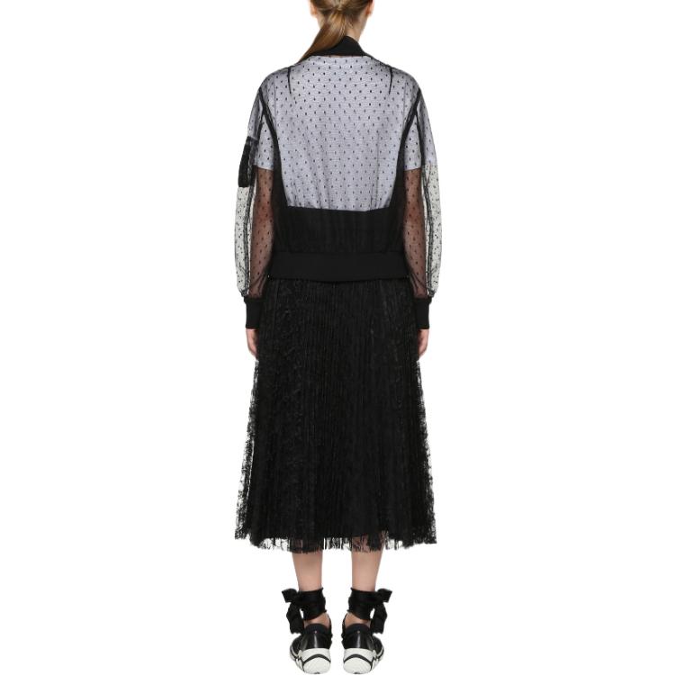 Shop (W) RED VALENTINO 黑色透視拉鍊羅紋袖口外套 RR3CIA251GK0NO