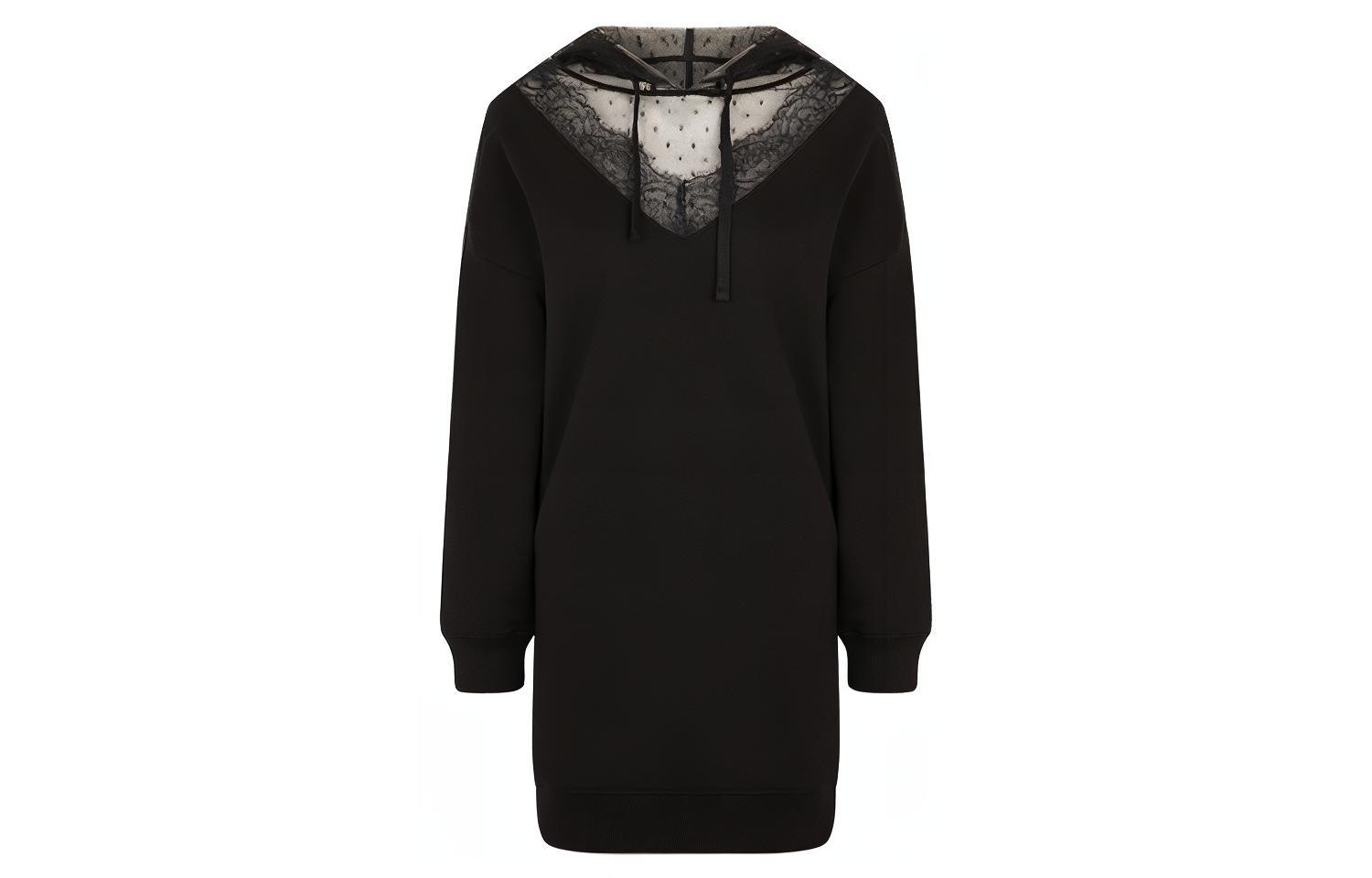 Order (W) RED VALENTINO FW21 黑色蕾絲拼接帽T長袖毛衣 WR3MF07Y625-0NO