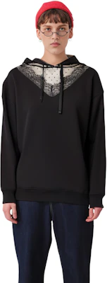 (W) RED VALENTINO FW21 黑色蕾絲拼接帽T長袖毛衣 WR3MF07Y625-0NO Purchase (W) RED VALENTINO FW21 黑色蕾絲拼接帽T長袖毛衣 WR3MF07Y625-0NO