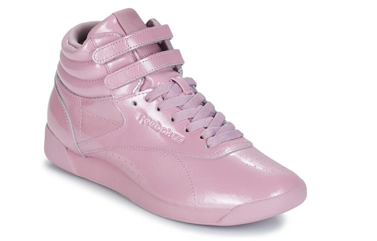 Shop Reebok Freestyle Hi 閃亮 魔術貼 高筒運動跑步鞋 女款 粉紫色