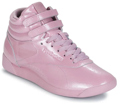 Reebok Freestyle Hi 閃亮 魔術貼 高筒運動跑步鞋 女款 粉紫色 Shop Reebok Freestyle Hi 閃亮 魔術貼 高筒運動跑步鞋 女款 粉紫色