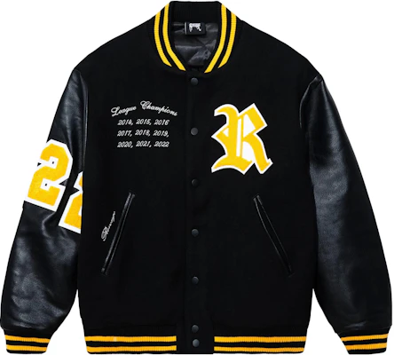 Revenge Black Embroidered Letter Graphic Button-Up Baseball Jacket ROTTVARS-JKT-BLK Buy Revenge Black Embroidered Letter Graphic Button-Up Baseball Jacket ROTTVARS-JKT-BLK