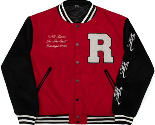 Revenge Embroidered Lettering Red Button-Up Baseball Jacket Long Sleeve EMBVARS-JKT-RED Buy Revenge Embroidered Lettering Red Button-Up Baseball Jacket Long Sleeve EMBVARS-JKT-RED