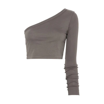 (Women) Rick Owens Asymmetric One-Shoulder Slim-Fit Grey Long-Sleeve Top RP01D2215JA-34