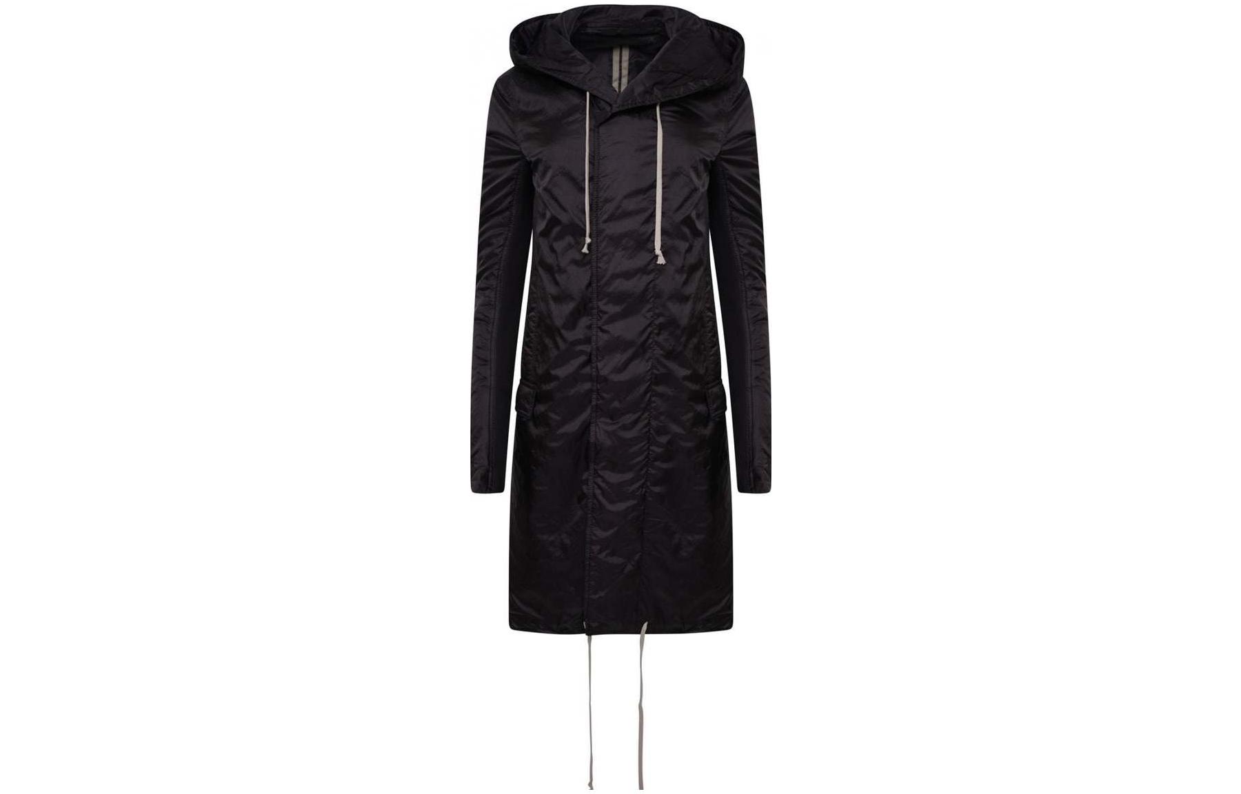 (Women) RICK OWENS  Black Solid Color Zip-Up Hooded Parka Coat DS18F7900NR-09