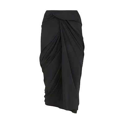 (Women) RICK OWENS Black Solid Mid-Length Elastic Waist Casual Skirt. RP01D2339CC-09