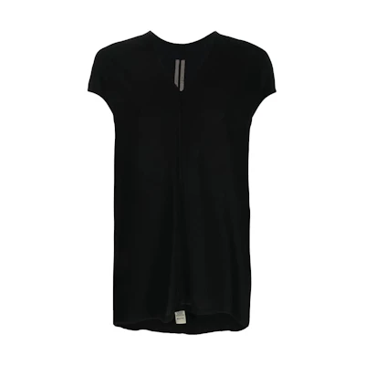 (Women) RICK OWENS Black Solid V-Neck Slim Fit Short Sleeve T-Shirt RP01C5216Y-09