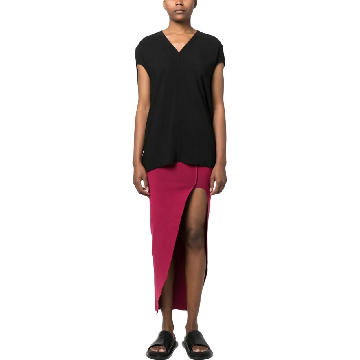 Lookbook (W) RICK OWENS 黑色V領修身短袖T恤 RP01C5216Y-09