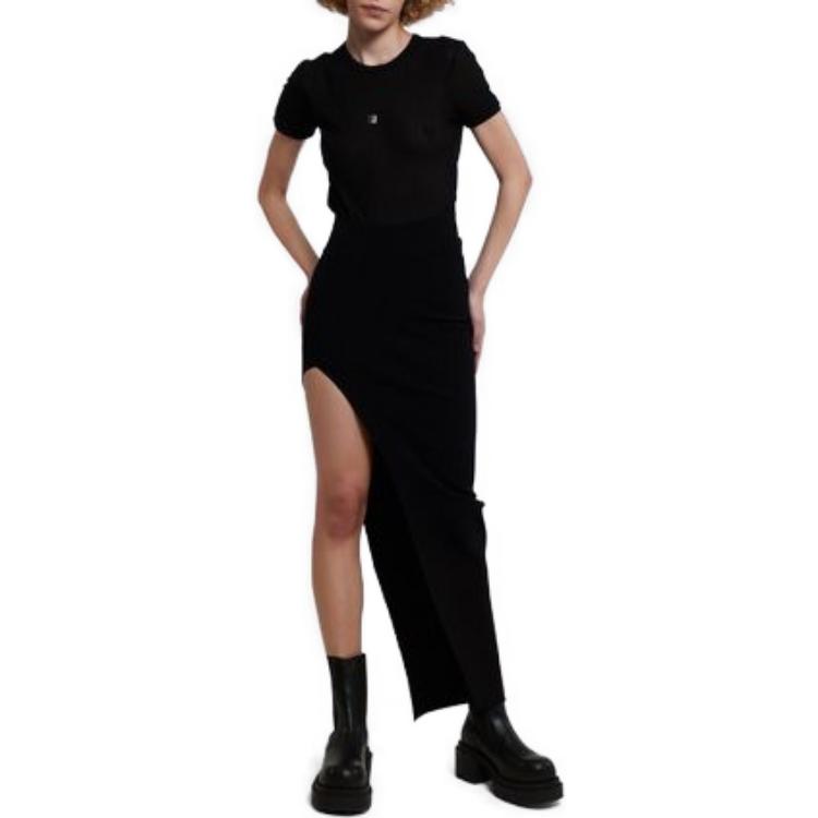 Shop (Women) Rick Owens  Black Split Long Slim Casual Maxi Dress. RO02C1669KST-09