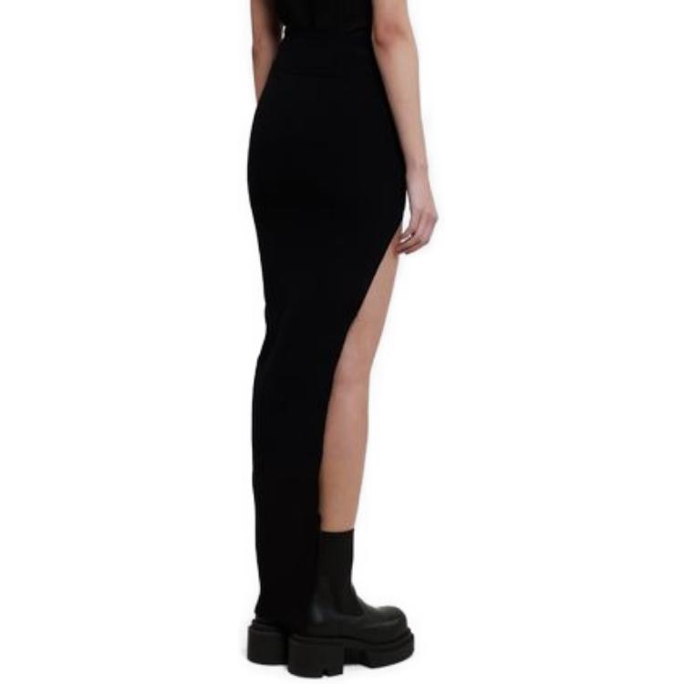 Sizing (Women) Rick Owens  Black Split Long Slim Casual Maxi Dress. RO02C1669KST-09