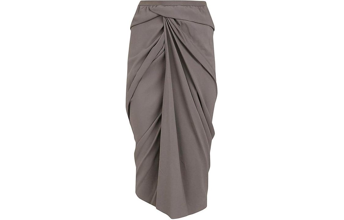 (Women) Rick Owens  Grey Pleated Midi Skirt with Elastic Waist Casual Design RP01D2339CC-34