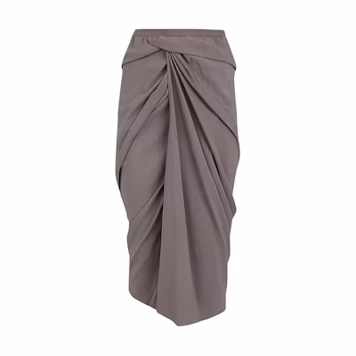 (Women) Rick Owens Grey Pleated Midi Skirt with Elastic Waist Casual Design RP01D2339CC-34