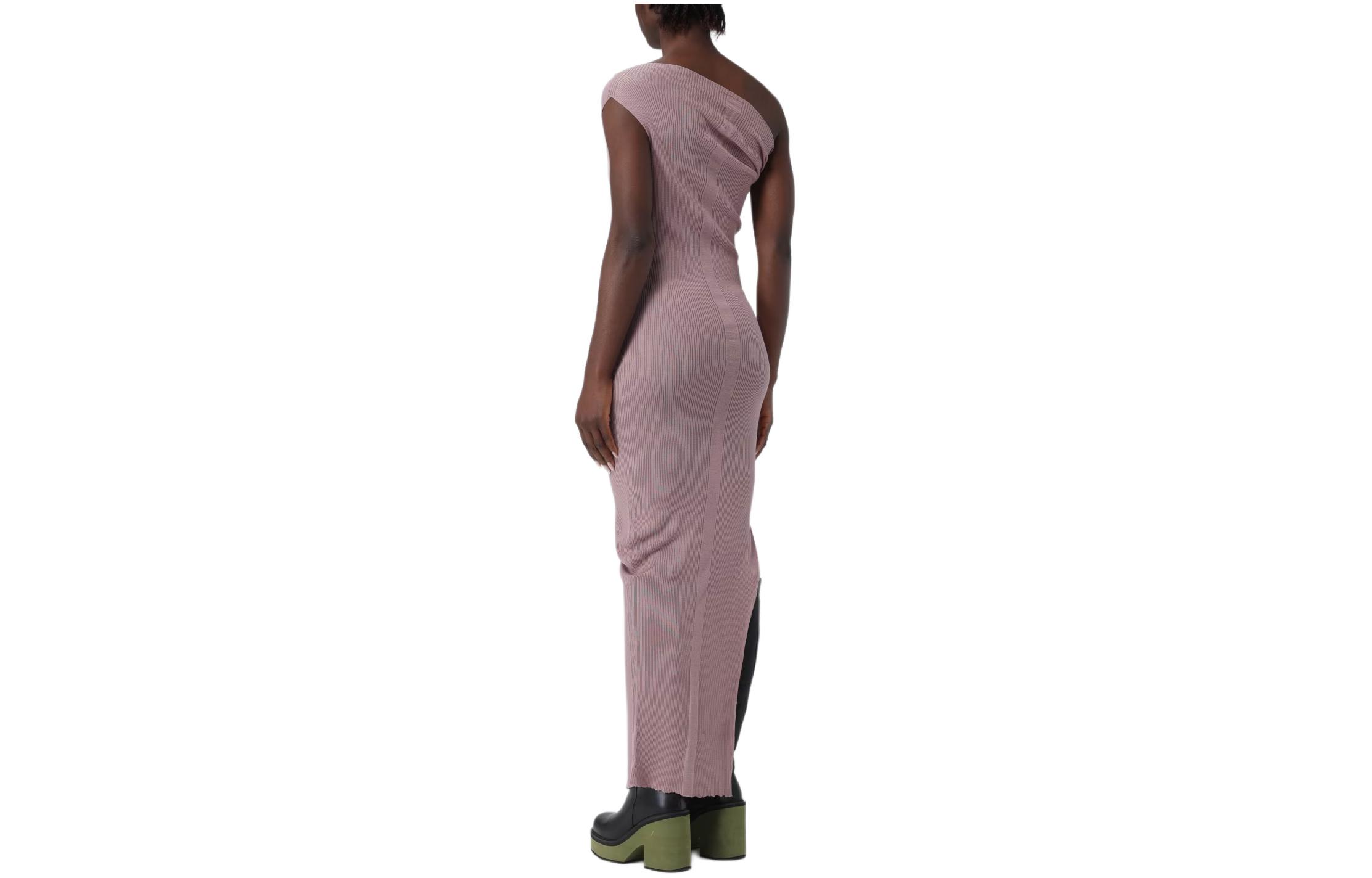 Lookbook (Women) Rick Owens  Pink Solid Color Asymmetrical Sleeveless Maxi Dress. RP01D2627RIBM-63