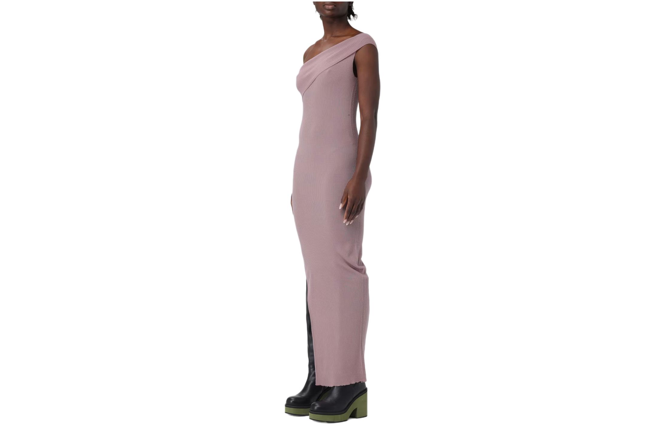 Shop (Women) Rick Owens  Pink Solid Color Asymmetrical Sleeveless Maxi Dress. RP01D2627RIBM-63