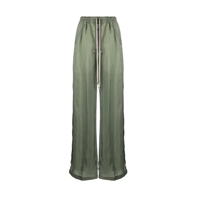 (Women) RICK OWENS Pleated Wide-Leg Drawstring Pants Olive Green. RP01C5361J55