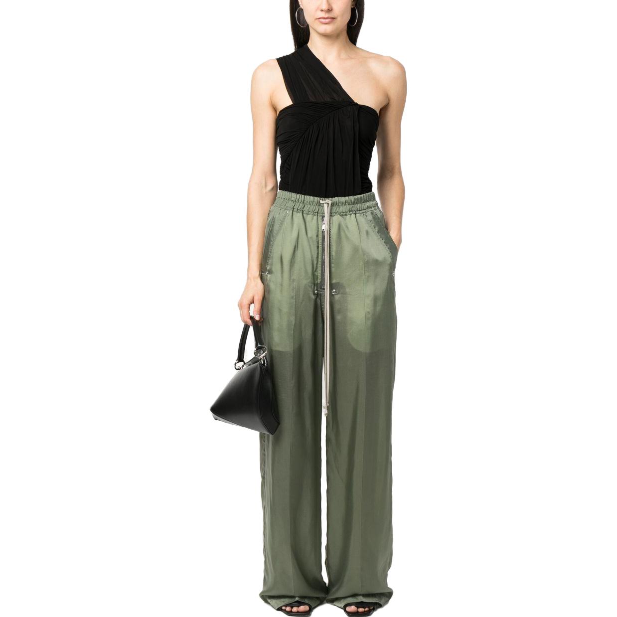Lookbook (W) RICK OWENS 抽繩寬褲摺褶長褲 橄欖綠色 RP01C5361J55