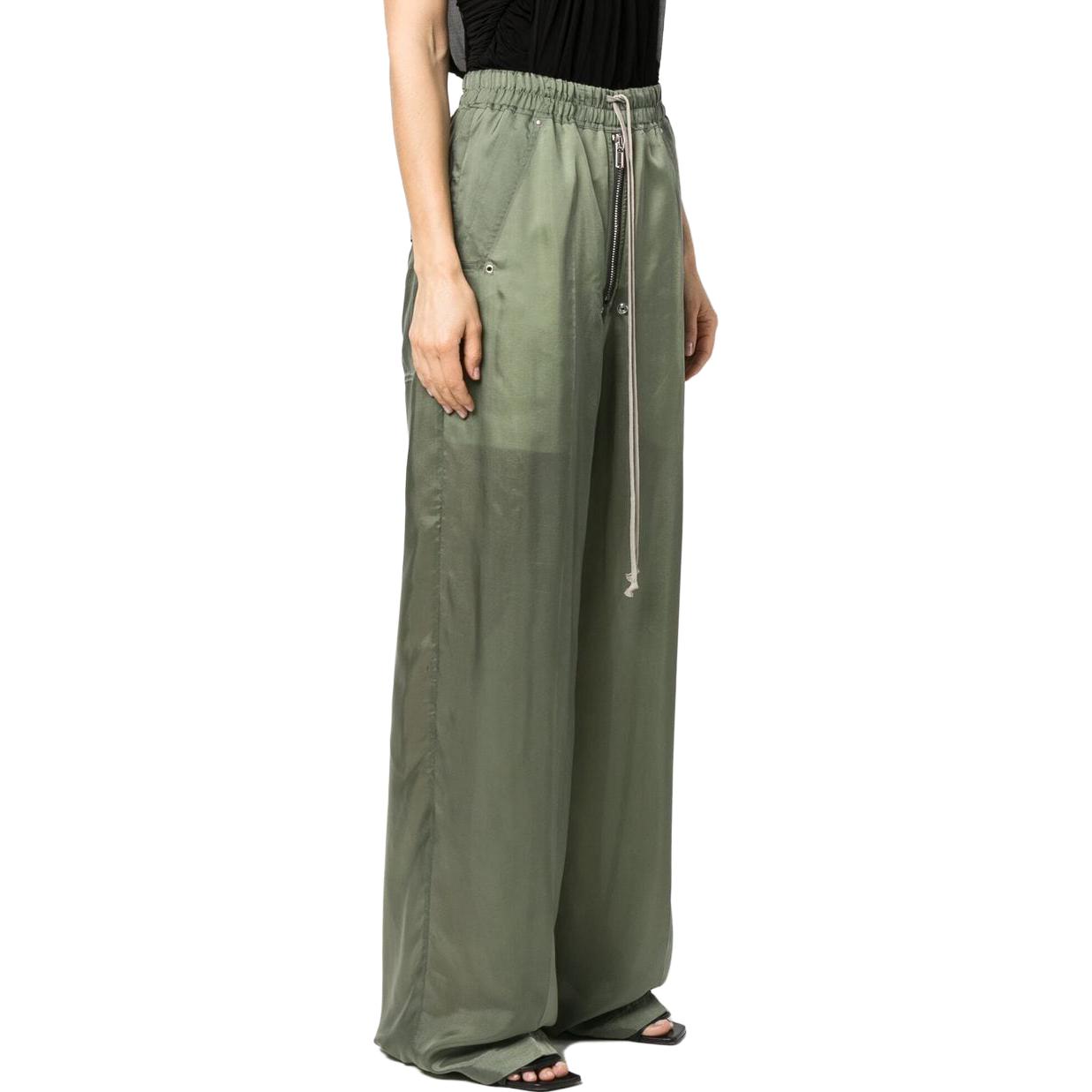Purchase (W) RICK OWENS 抽繩寬褲摺褶長褲 橄欖綠色 RP01C5361J55