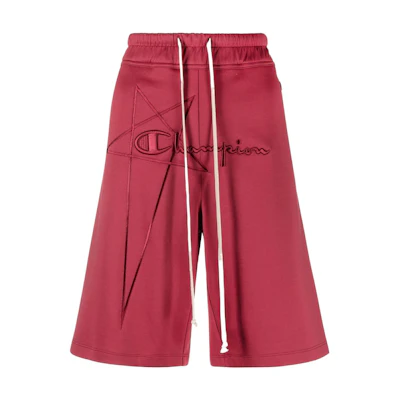 (Women) RICK OWENS Red Solid Drawstring Embroidered Shorts. CW21S00131145-6903