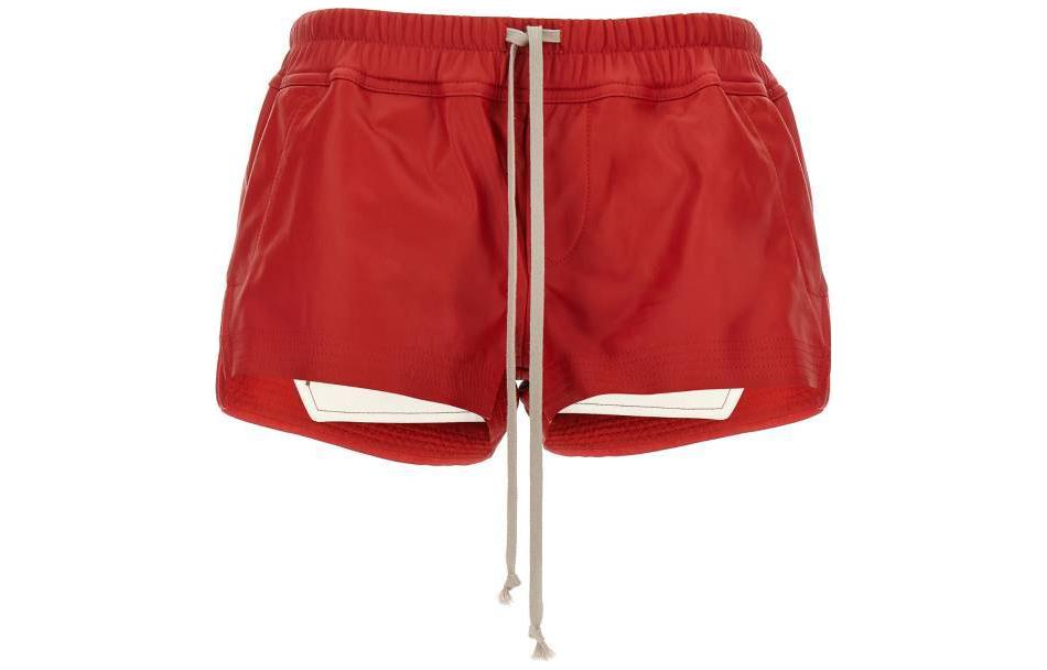 (Women) RICK OWENS  Red Solid Mid-Waist Drawstring Loose Casual Shorts. RP01D2316LLP-03