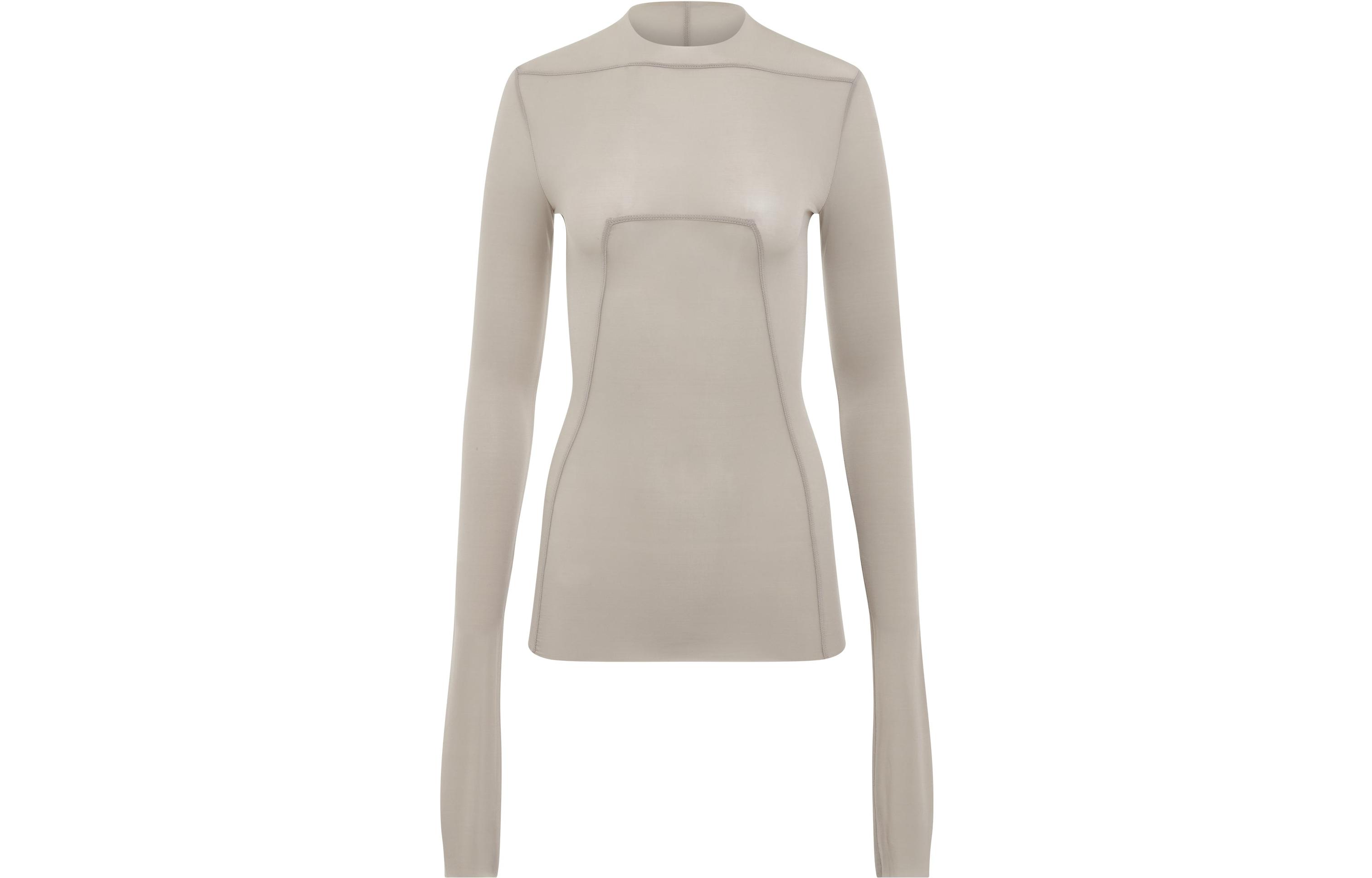 (Women) RICK OWENS  Slim-Fit Long Sleeve Crewneck Pullover T-Shirt Off-White RP02C1228HBZ-08