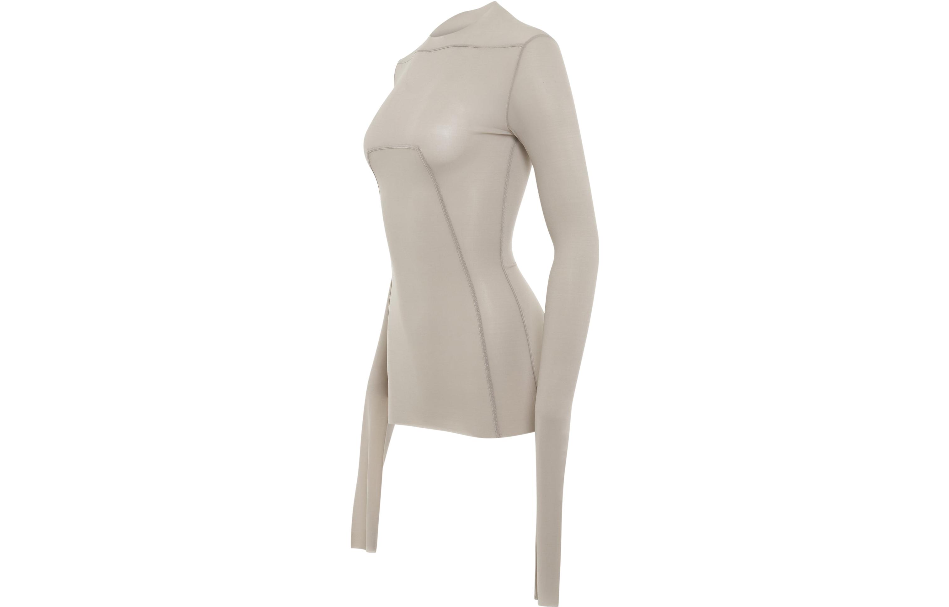 Shop (W) リックオウエンス スリムフィット長袖クルーネックTシャツ オフホワイト RP02C1228HBZ-08