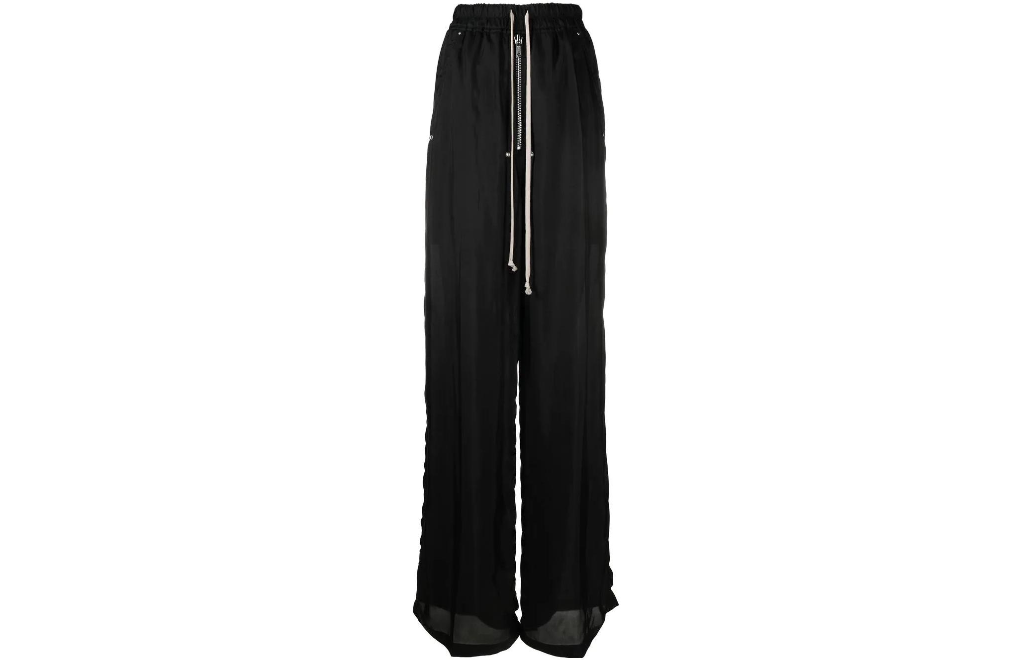 (Women) Rick Owens  Solid Color Drawstring Wide-Leg Knit Sweatpants Black. RP01C5361J09