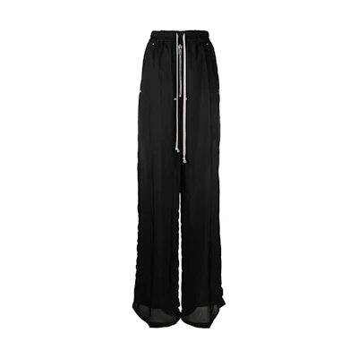 (Women) Rick Owens Solid Color Drawstring Wide-Leg Knit Sweatpants Black. RP01C5361J09