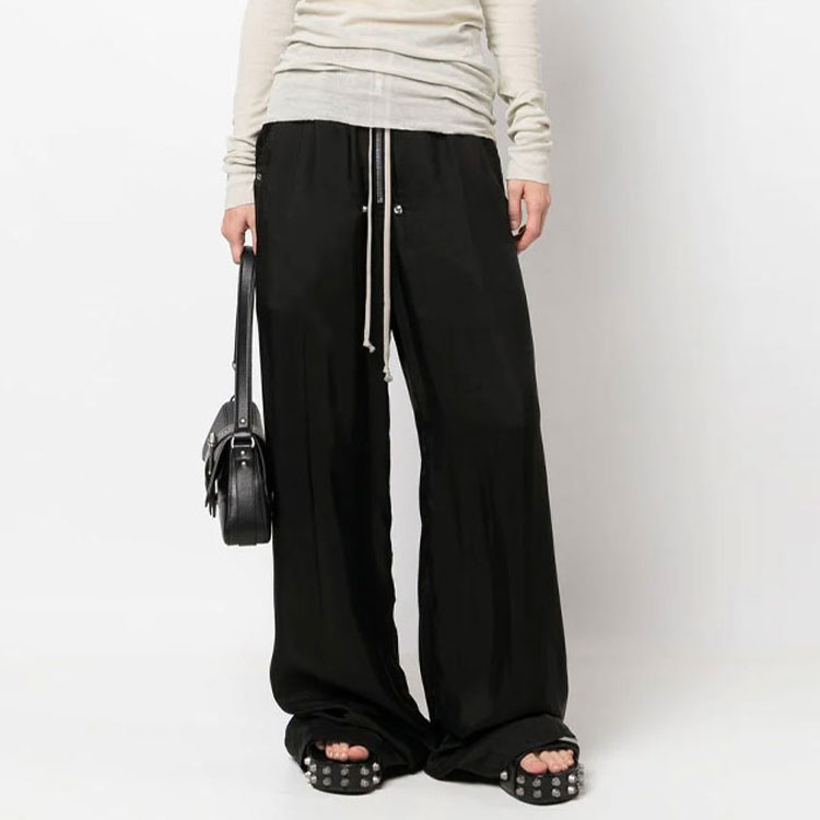 Lookbook (W) Rick Owens 純色抽繩寬褲針織休閒長褲 黑色. RP01C5361J09