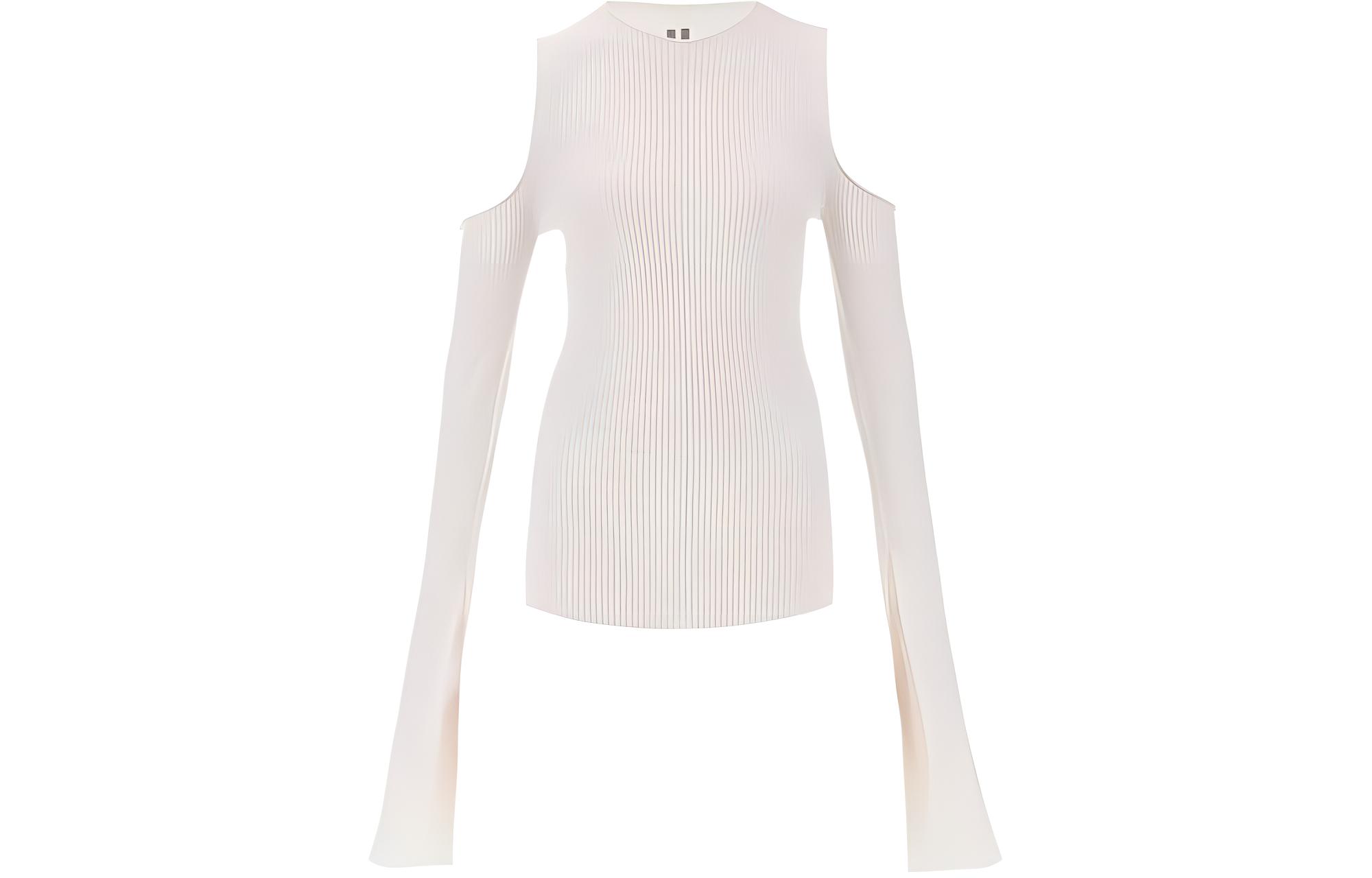 (Women) Rick Owens  White Slim-Fit Off-Shoulder Pullover Sweater. RP01D2611RIBM-11