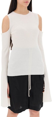 (Women) Rick Owens White Slim-Fit Off-Shoulder Pullover Sweater. RP01D2611RIBM-11 Lookbook (Women) Rick Owens White Slim-Fit Off-Shoulder Pullover Sweater. RP01D2611RIBM-11