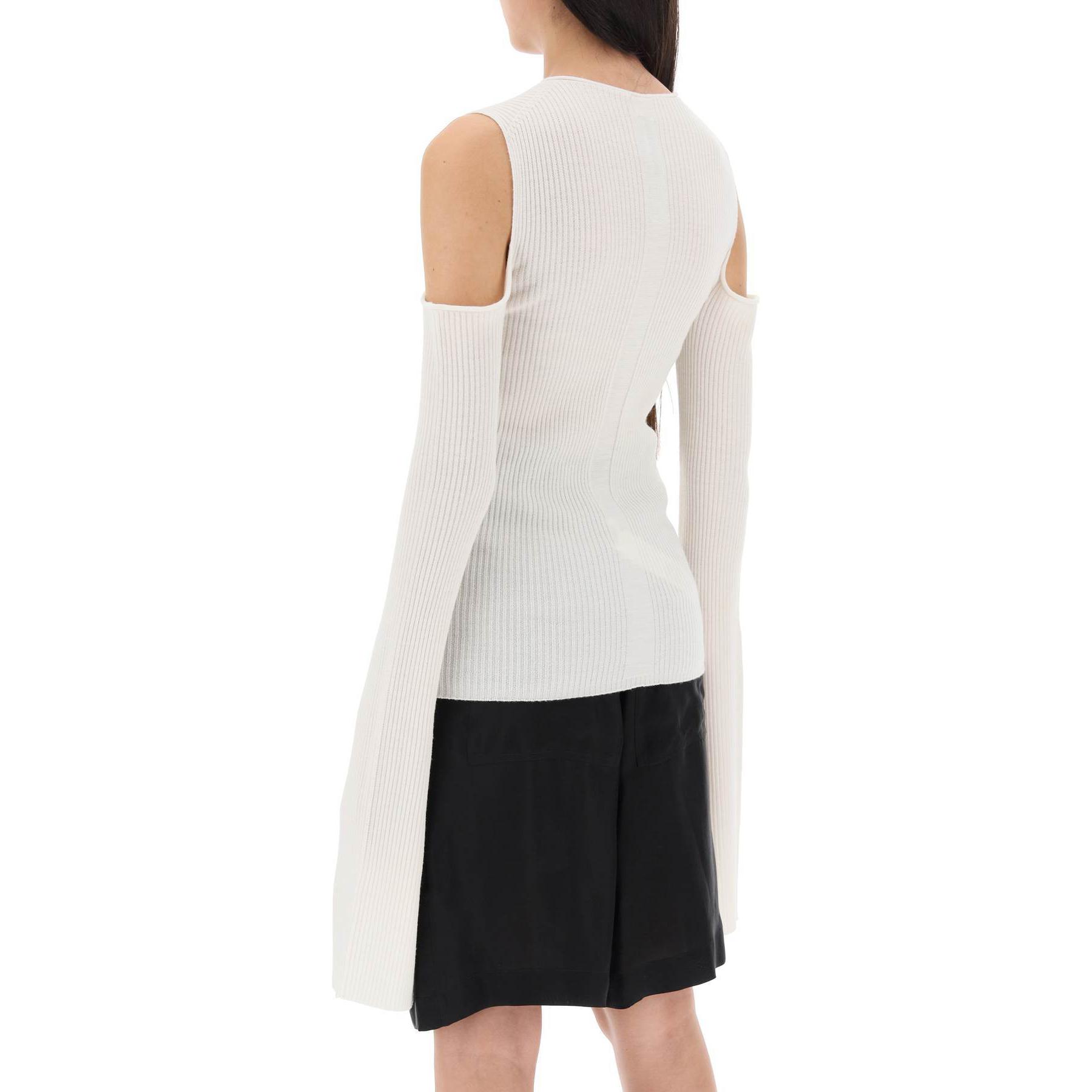 Shop (Women) Rick Owens  White Slim-Fit Off-Shoulder Pullover Sweater. RP01D2611RIBM-11