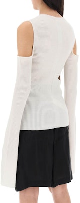 (Women) Rick Owens White Slim-Fit Off-Shoulder Pullover Sweater. RP01D2611RIBM-11 Shop (Women) Rick Owens White Slim-Fit Off-Shoulder Pullover Sweater. RP01D2611RIBM-11