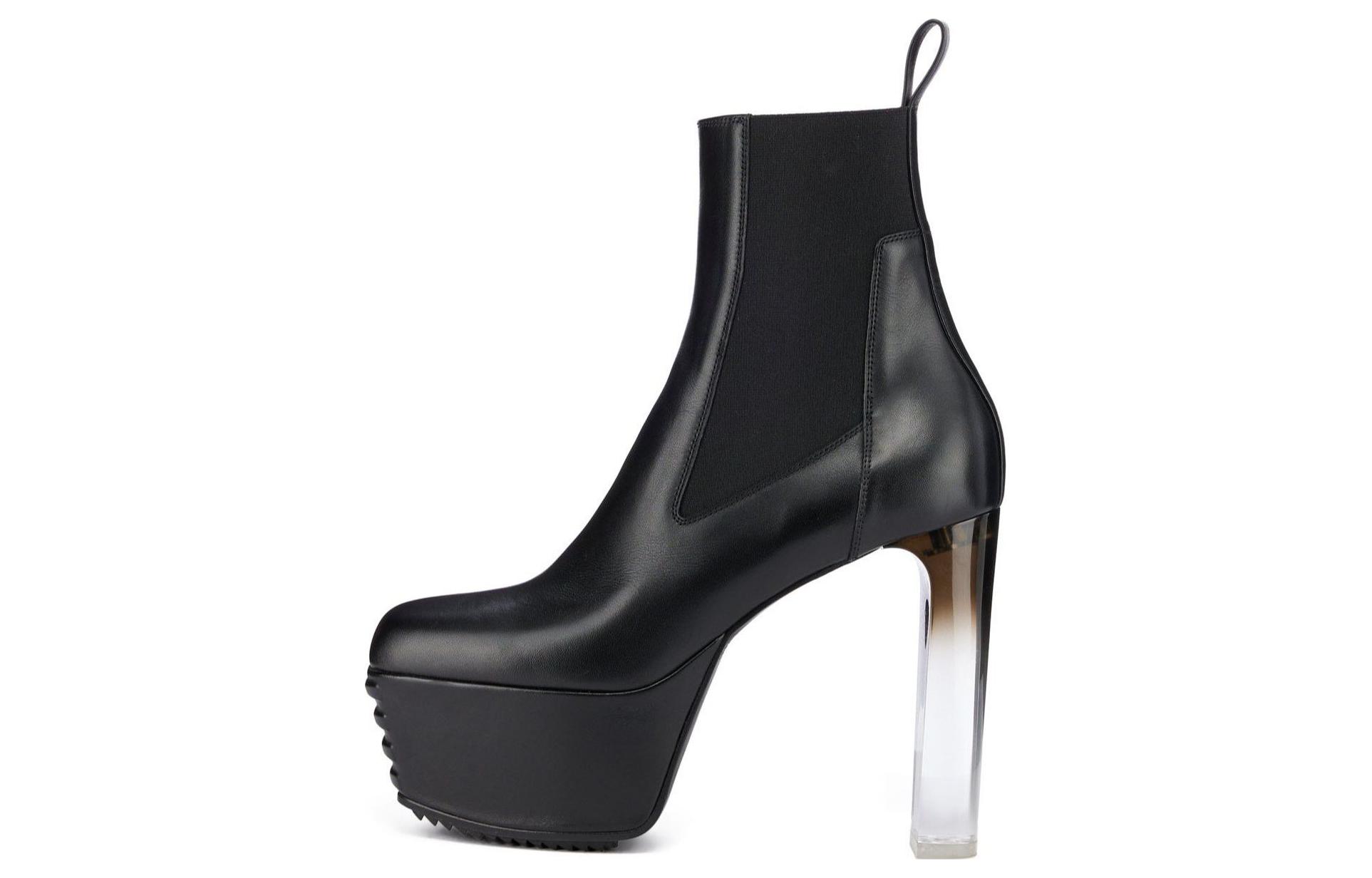 (Women) Rick Owens Calfskin High-Heel Round Toe Chelsea Boots 'Black' RP01C5847LCGDEG-990D
