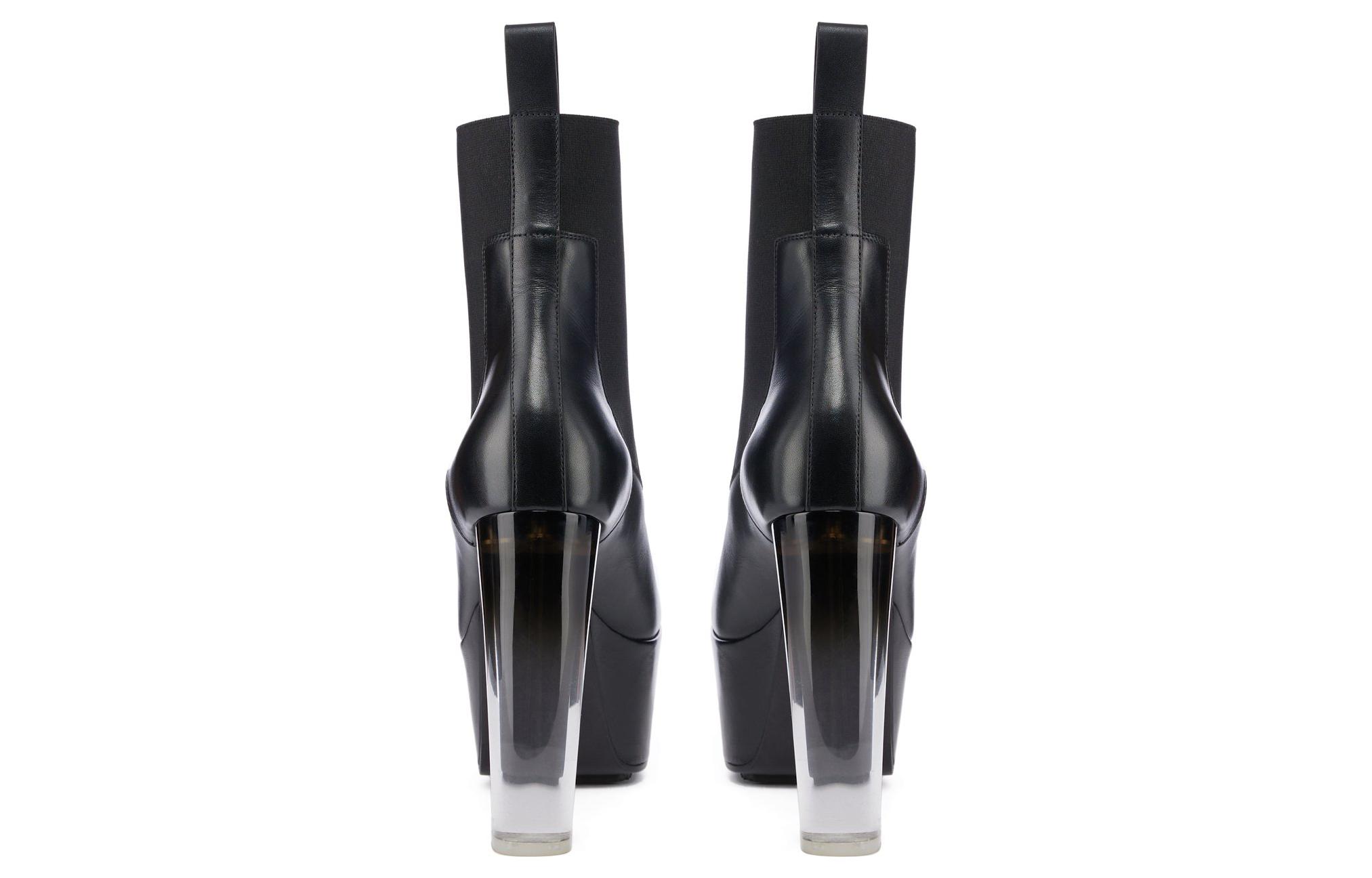 Shop (W) Rick Owens 小牛皮高跟圆头切尔西靴 '黑色' RP01C5847LCGDEG-990D
