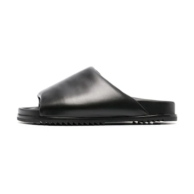 (W) Rick Owens Calfskin Round Toe Open-Toe Flat Slide 'Black Fashion'